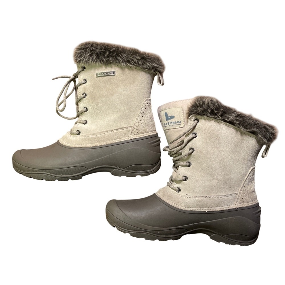 Field & Stream Womens Tan Faux Fur Lined Winter Boots Lace Up Waterproof Size 8